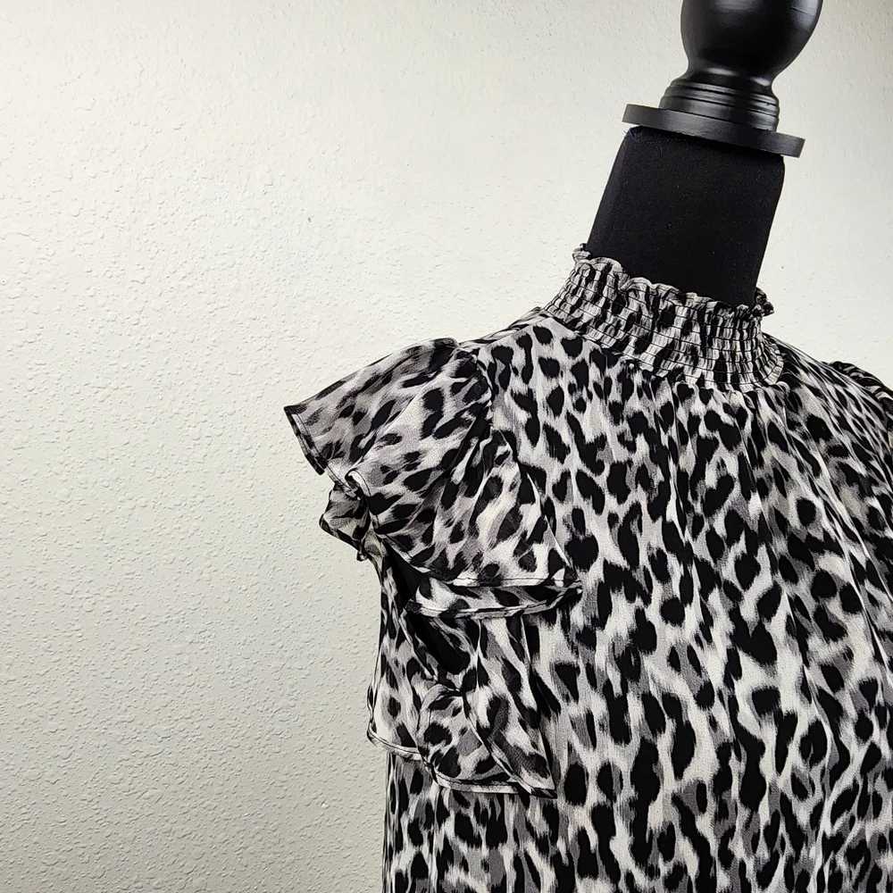 1. State Ruffle Sleeve Smocked High Neck Career Office Blouse Women's Size Small